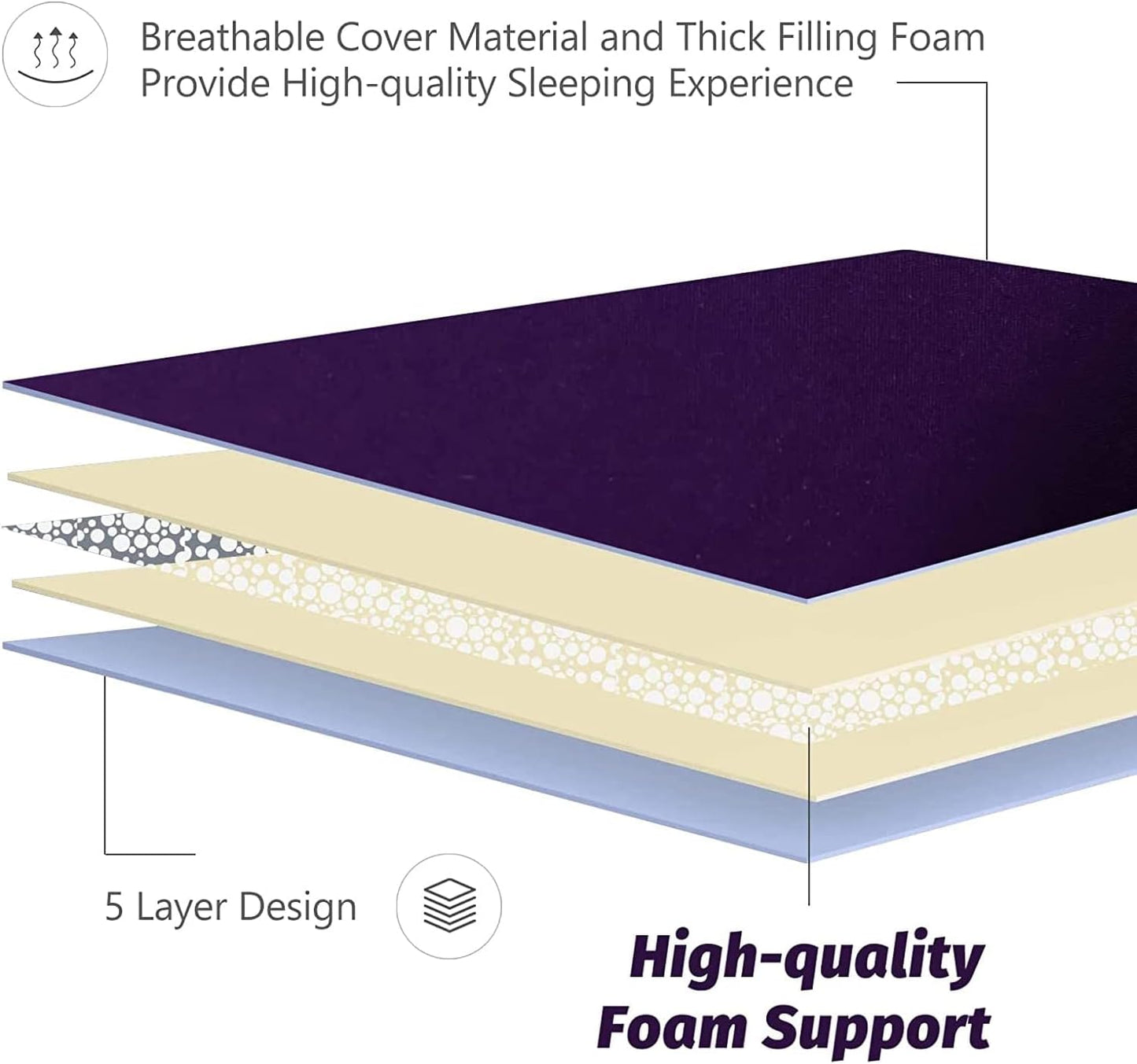 MAXYOYO Japanese Floor Mattress Futon Mattress, Thicken Sleeping Pad Foldable Roll Up Floor Futon for Adults Tatami Mat Dormitory Bed Lounger, Purple, Full Size