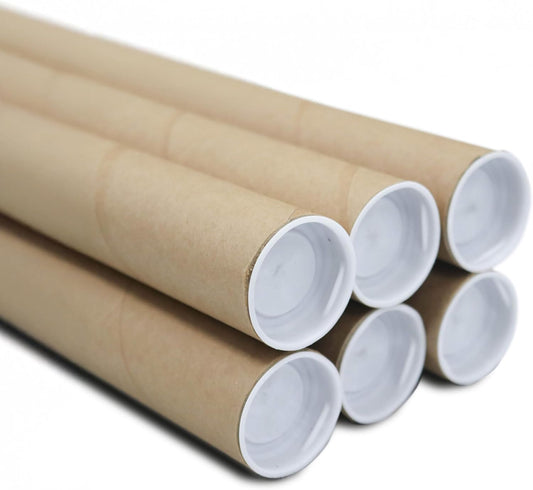 MagicWater Supply Mailing Tube - 1.5 in x 12 in - Kraft - 6 Pack - for Shipping and Storage of Posters, Arts, Crafts, and Documents
