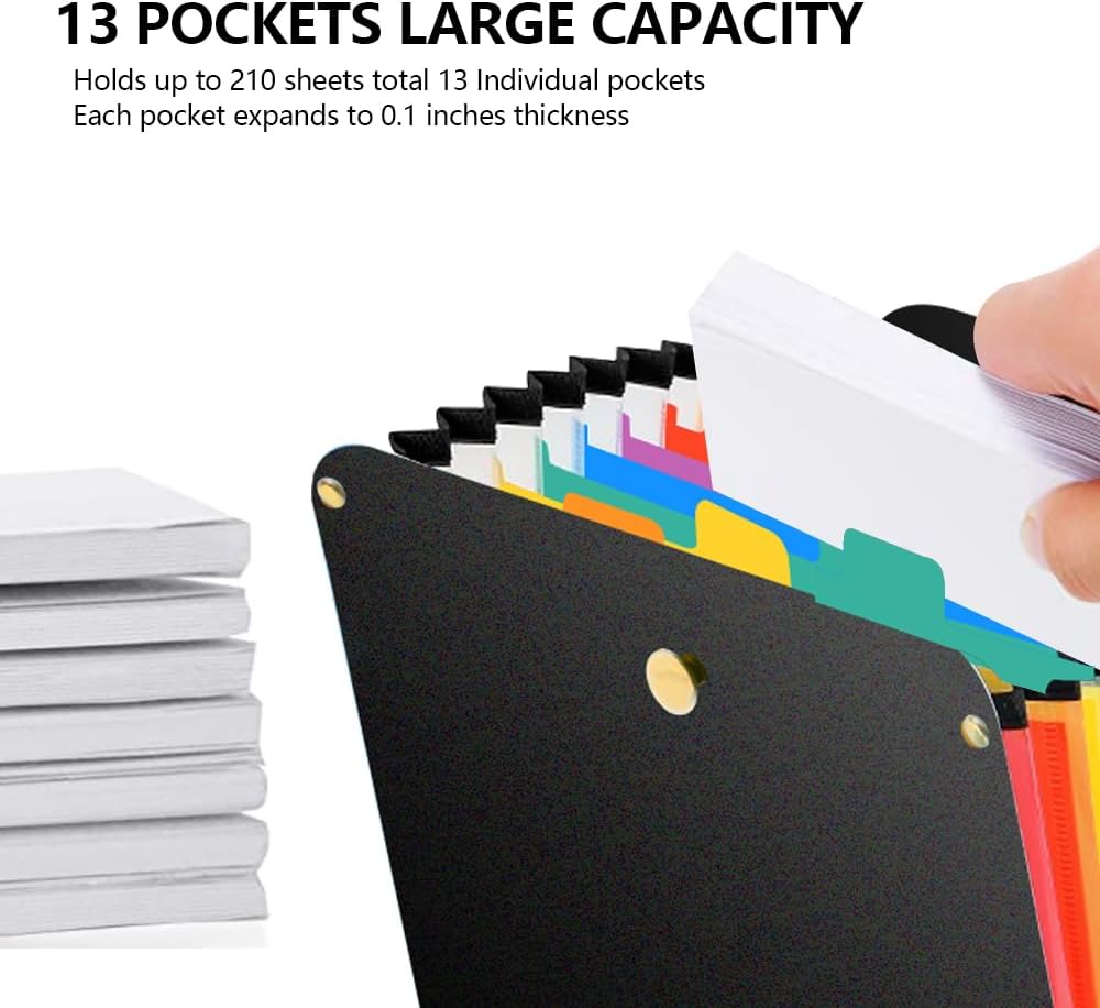 Vertical File Folder Expanding Accordion Folder with 13 Pockets Multi Pocket File Organizer Letter Size for Easy Backpack Access(2 Pack Inner Colorful)