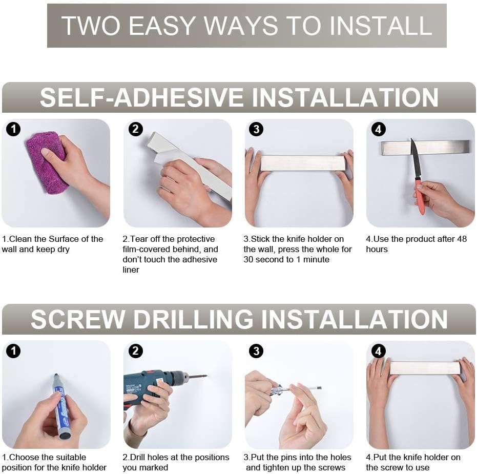 Ninonly 12 Inch Magnetic Knife Strip, Premium Stainless Steel Wall Mounted Kitchen Knives Bar,Space-Saving Powerful No Drilling Magnetic Knife Rack for Home Kitchen Utensil Holder & Tool Holder