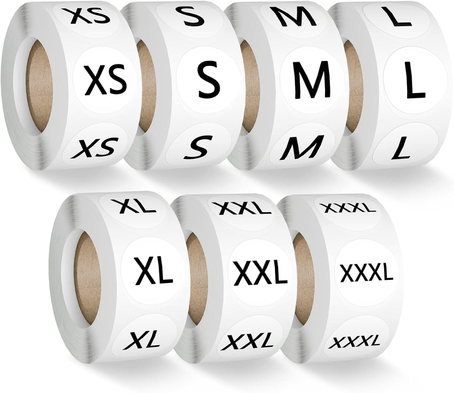 3500 Pcs 7 Sizes 7/8 Inch Clothing Size Stickers Labels Rolls, Labelchoice Black Round Self Adhesive Apparel Size Labels Stickers for Clothing T Shirts Trousers Skirt Retail (XS,S,M,L,XL,XXL,XXXL)