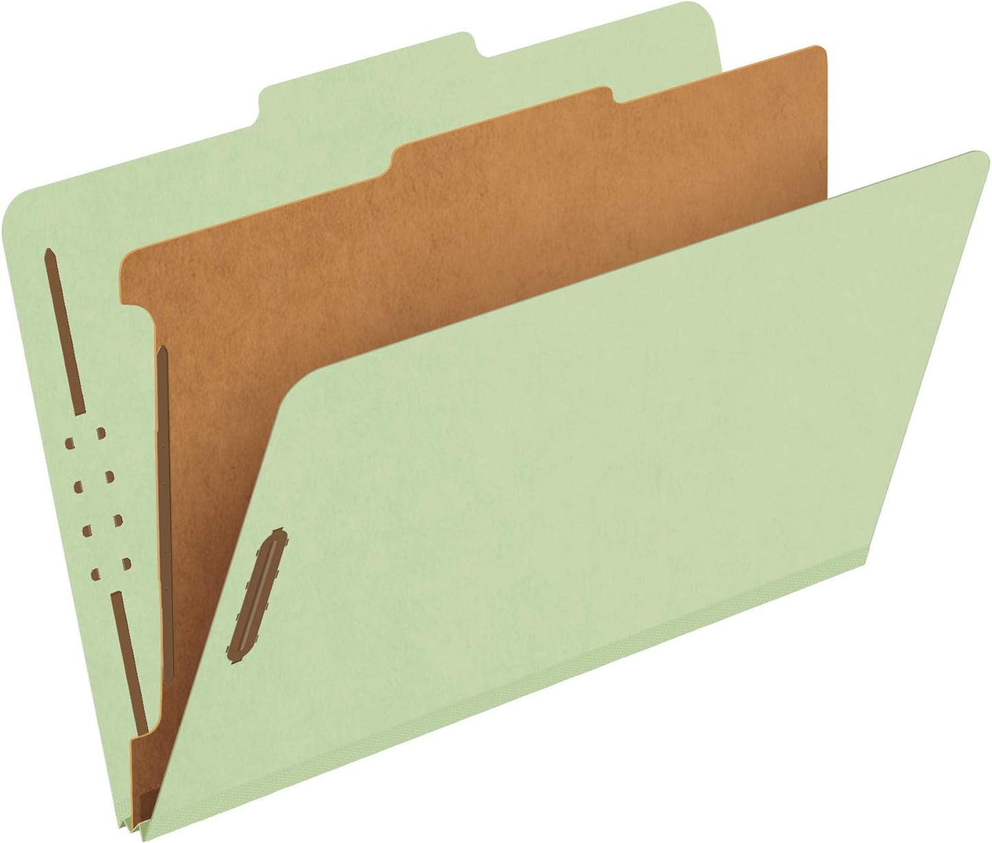 Pendaflex Recycled Classification File Folders, 1 Divider, 2" Embedded Fasteners, 2/5 Tab Cut, Legal Size, Light Green, Box of 10 (28776R)