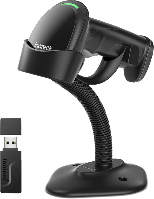 Inateck 2D Barcode Scanner with Intelligent Stand, Wireless QR Code Scanner, Handheld Scanner with APP and SDK, 2D Imager with 2600mAh Battery, BCST-35 Dark Gray