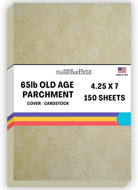150 Old Age Parchment 65lb Cover Paper Sheets 4.25 X 7 Inches One Fourth-Legal (1/4) Size - 65 Pound Cover = 45 Pound Bond Light Weight Card Stock - Printable Parchment Semblance by The Pulp Process