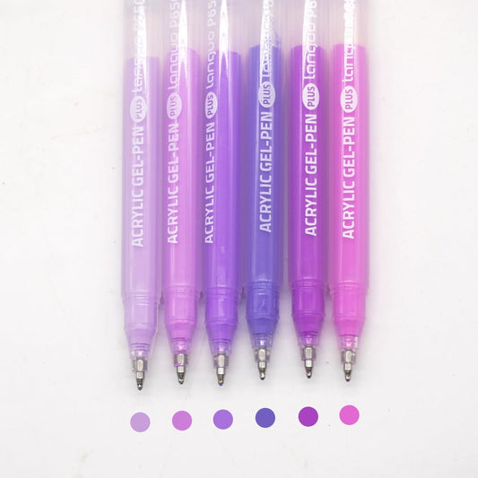 Acrylic Gel Pens for Coloring Books, Quick Dry 6 Pcs 1.0mm Fine Point Gel Marker Pen for Drawing, Journaling Art, School Supplies, Purple