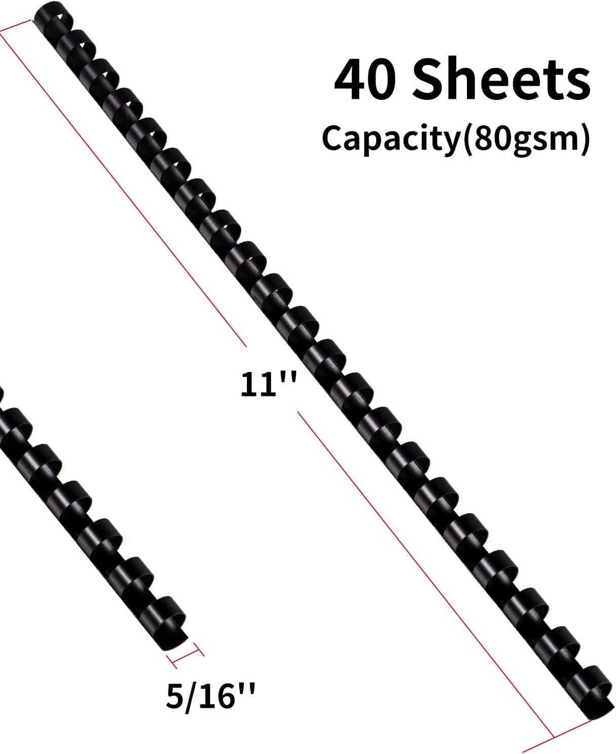 MAKEASY 100 Pack 19-Ring Letter Size Comb Binding Spines for LTR, Plastic Binding Combs, 5/16Inch Diameter, 40 Sheet Capacity, Black Binding Combs