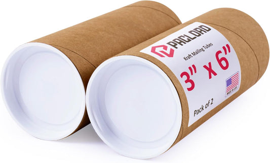 3" x 6" Reinforced Kraft Paper Mailing Tubes, Pack of 2 Tubes with 2 Caps Each – USPS Approved Poster Tube – Made in USA Cardboard Tube for Shipping and Storing Posters, Prints, Artwork, or Documents