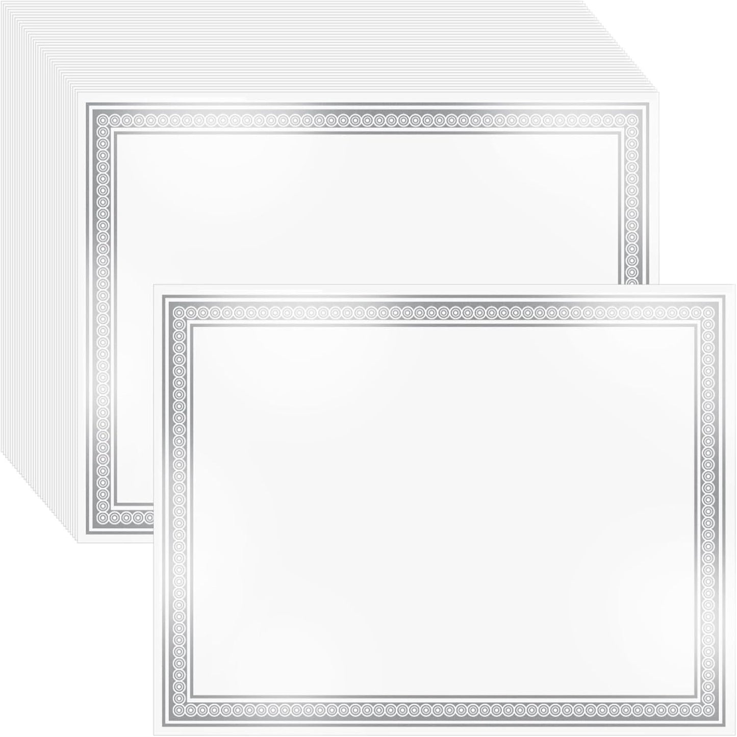 25 Count Certificate Paper 8.5 x 11 for Printing,Blank Silver Foil Border,Award Certificate Paper for Business,Graduation Diploma,School and Achievement (White)