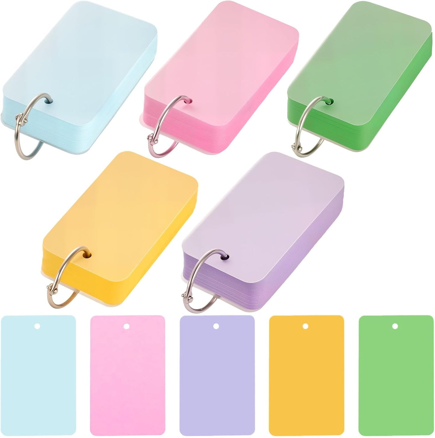Koogel 250PCS Colored Index Cards with Rings, Flash Cards for Back to School, 2.2 x 3.5 inch Portable Notecard with Cover for Studying Vocabulary Words Memory Nursing Note Taking Classroom College