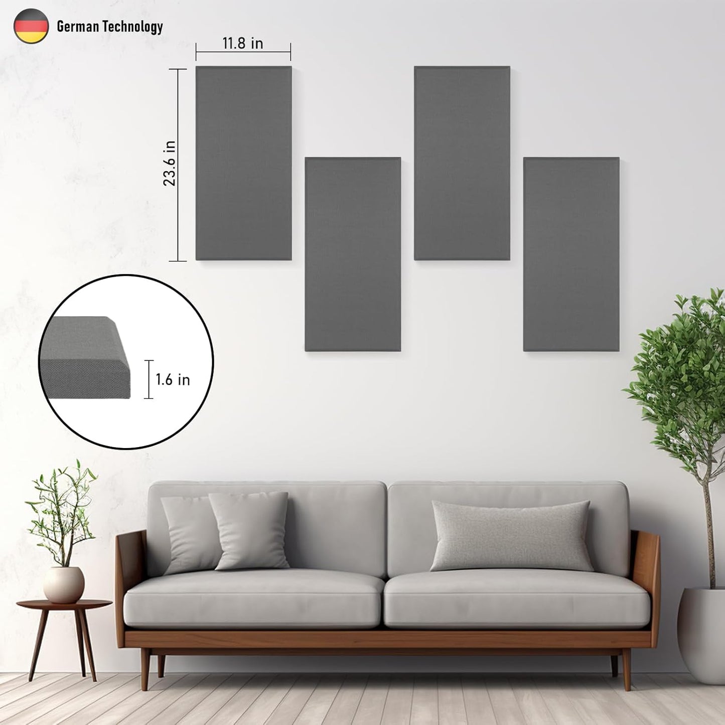 Fabric Sound Proof Foam Absorbing Acoustic Wall Panels 23.6’’x11.8’’ 4PCS Noise Cancelling for Room Home Studio Office Theater, Gray