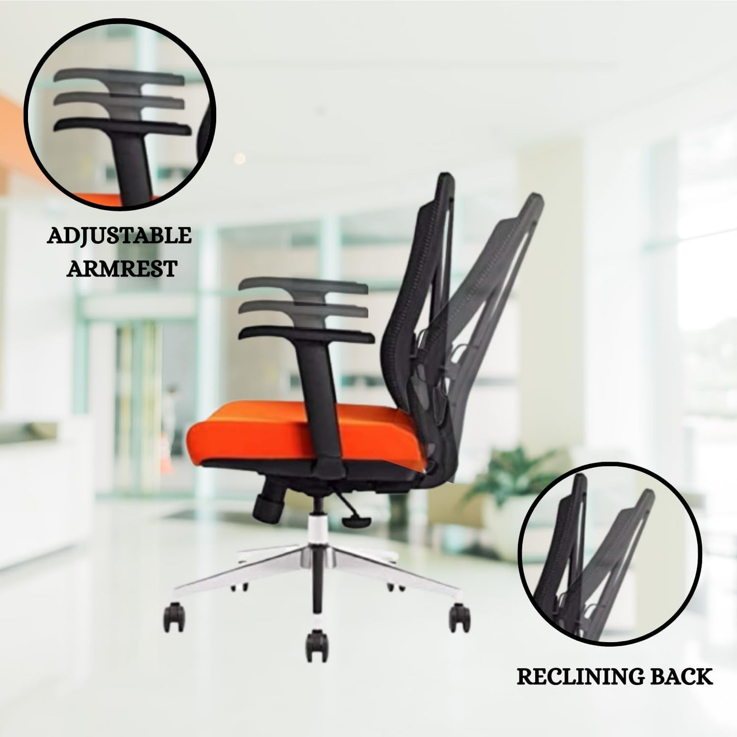 Ergonomic Office Chair - Breathable Mesh Back with Adjustable Lumbar Support, 3D Armrests, Tilt Function, and 360° Swivel Wheels - Perfect for Home Office or Conference Room - Stylish Tangerine Design