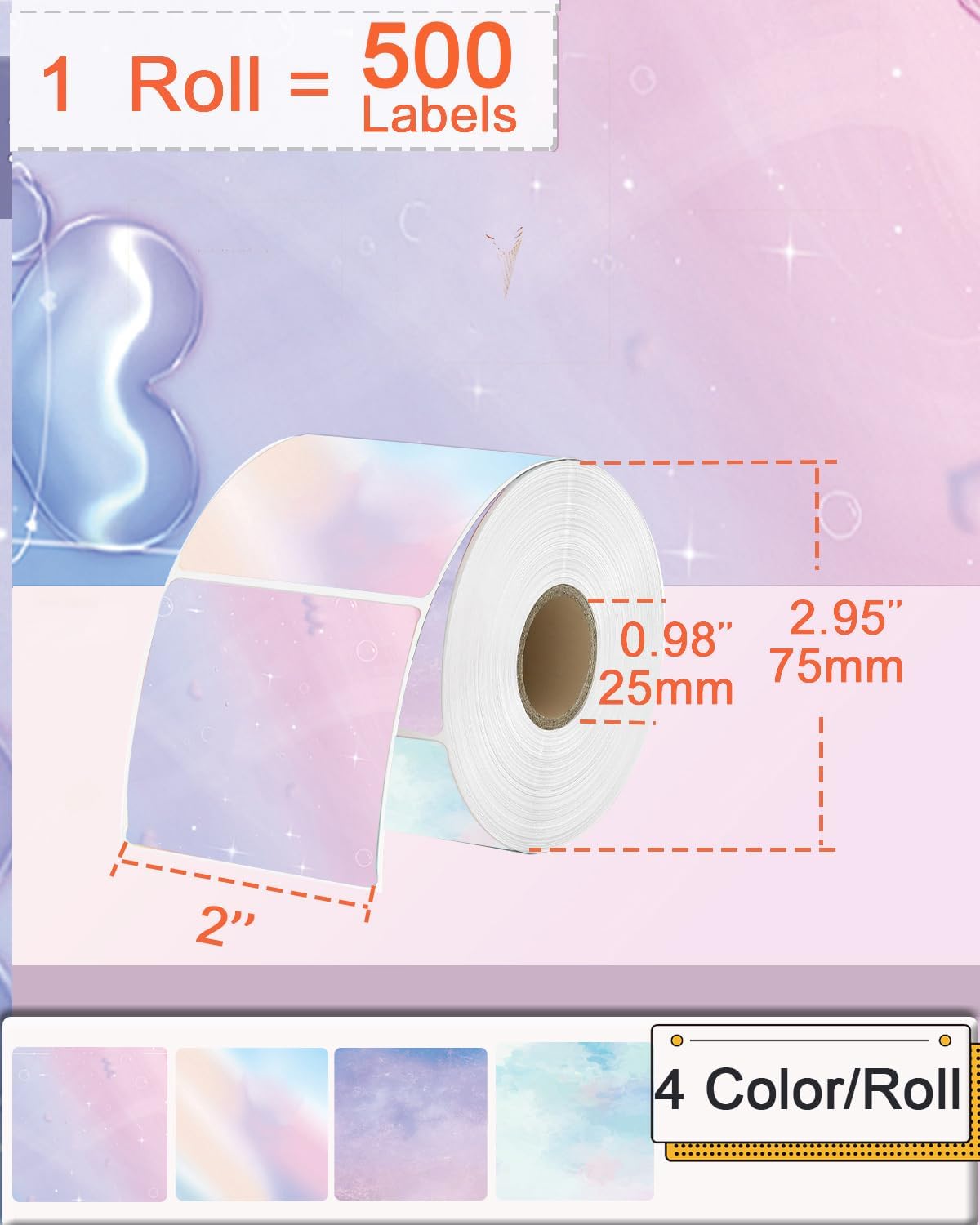 2''×2‘’ Square Thermal Sticker Labels, Self-Adhesive 2 Inch Direct Thermal Labels, Multi-Purpose Sticker for DIY Logo Design,Name Tag,QR Code, 500 Pcs/1 Roll, Starry Sky