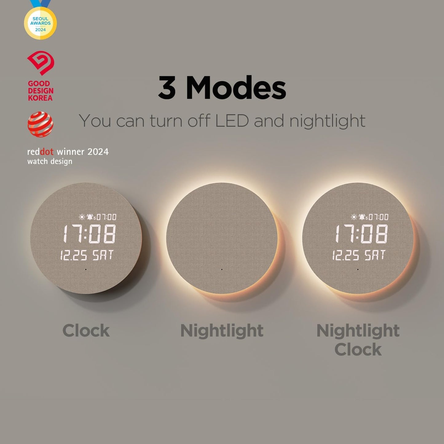 mooas Full Moon LED Silent Wooden Digital Wall Clock with Remote Control, Backlight Nightlight Digital Wood Wall Clock, Sunrise Alarm Melody, 5 Level Brightness Modern Decorative Office Livingroom