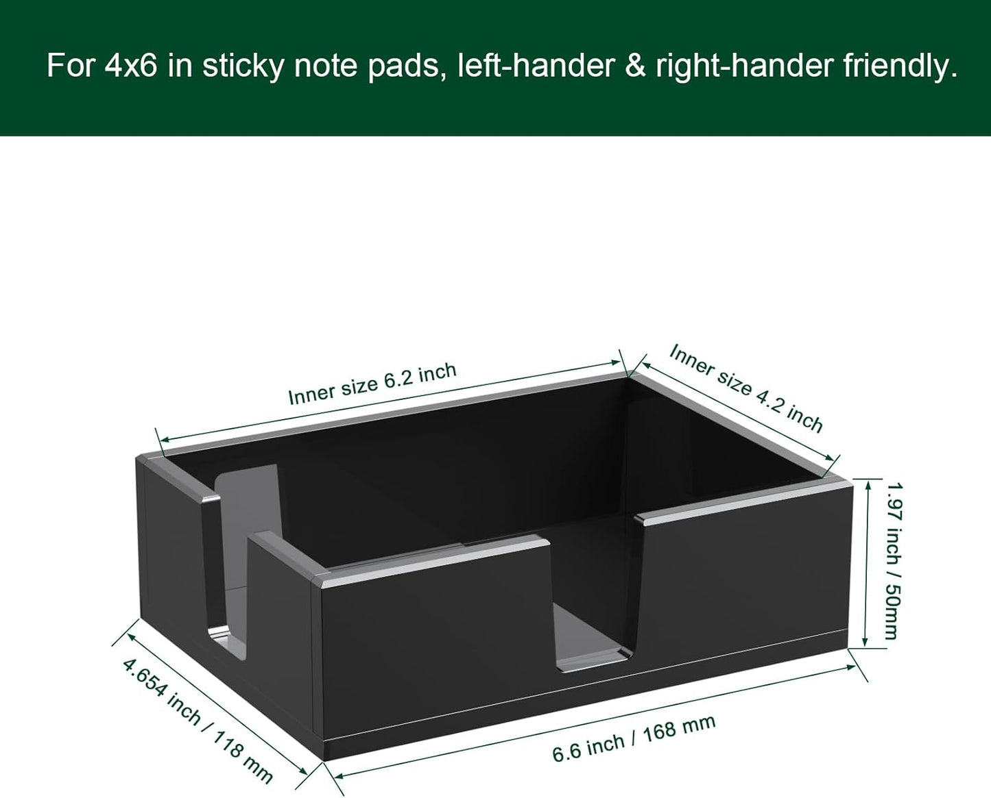 Acrylic Sticky Note Holder, Self-Stick Note Pad Holder W/O Pads - Note Dispenser Memo Pad Holder Desk Organizer for School Office Home (4''x6'' Black)