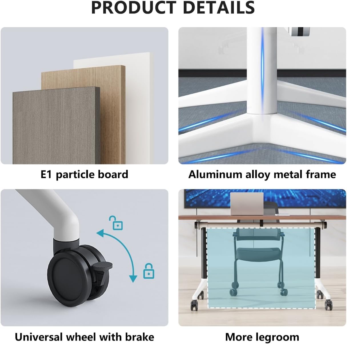 Conference Room Table, Folding Conference Tables,Thicken Grey Tabletop,Flip Top Wooden Seminar Meeting Room Table for Conference Room Offices (4, Black, 47.2“)