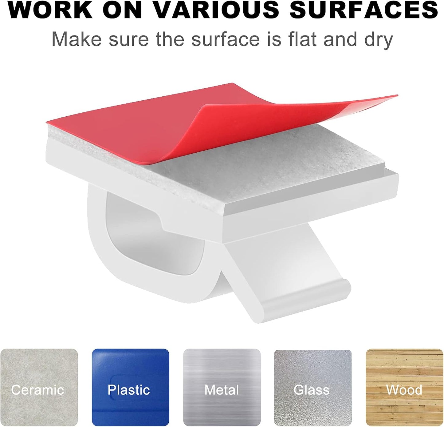 Adhesive Cable Clips White (60 PCS), Upgraded Wire Clips for Cable Management, Strong Cord Clips Wire Holders for The Wall, Under Desk, Led Strip, Electric Wires, Ethernet Cable Clips_Small