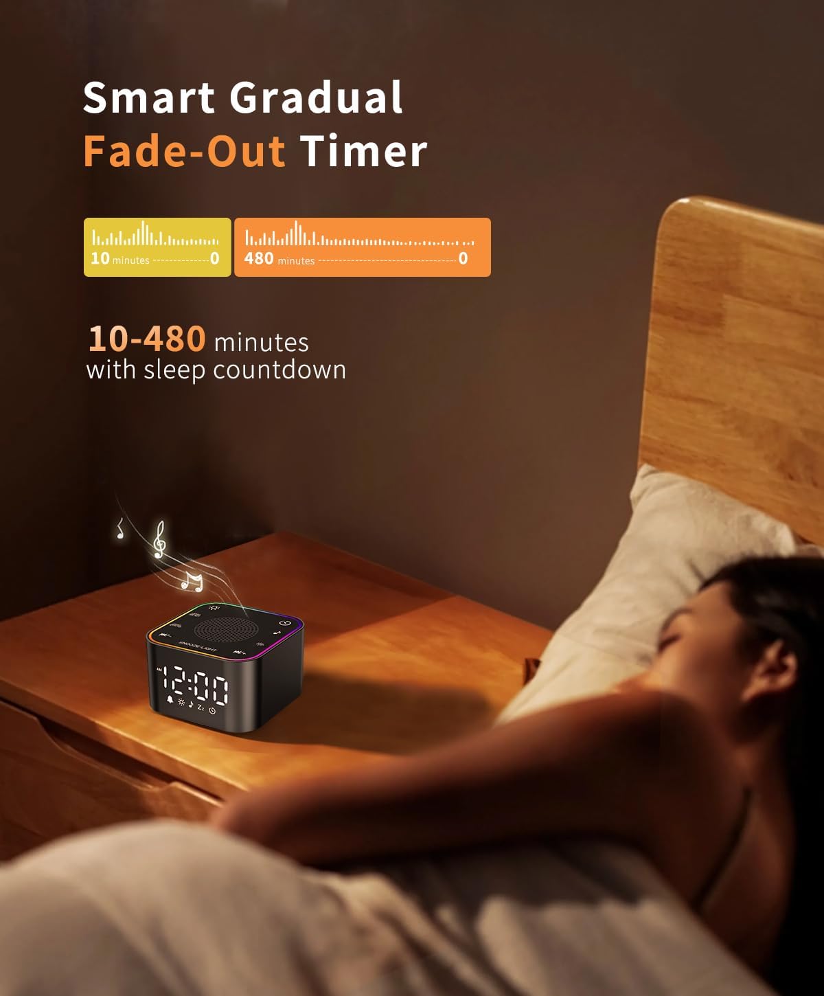 White Noise Sound Machine, Alarm Clock with Sound Machine for Sleeping, White Noise Machine with Digital Clock for Bedrooms, RGB Night Light, 30 Soothing Sounds for Baby Kids Adults