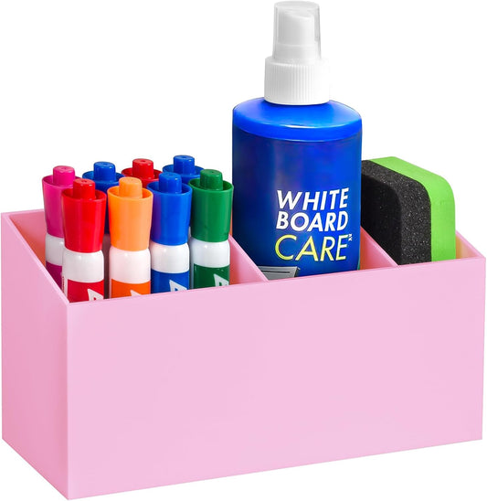 Magnetic Dry Erase Marker Holder, Acrylic Magnet Pen Holder for Whiteboard, Refrigerator, Magnetic Fridge Organizer for Office, Classroom, Whiteboard Maker Holder, Locker Organizer-Pink