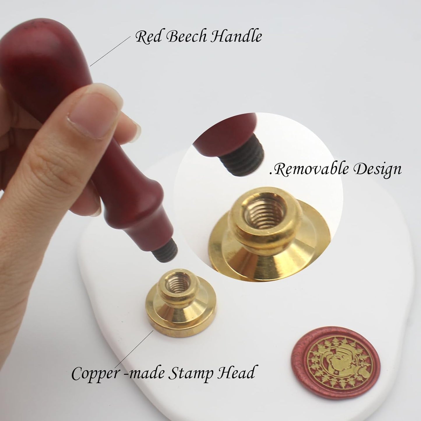 Wax Seal Stamp Kit, 6 Pcs Wax Seal Stamp Head 1 Wooden Hilt Letter Wax Seal Kit, Sealing Wax Stamp Seal Set Include Bee/Cat/Mountain/Sea/Moon Envelope Sealing Wax Stamps for Wedding Invitation