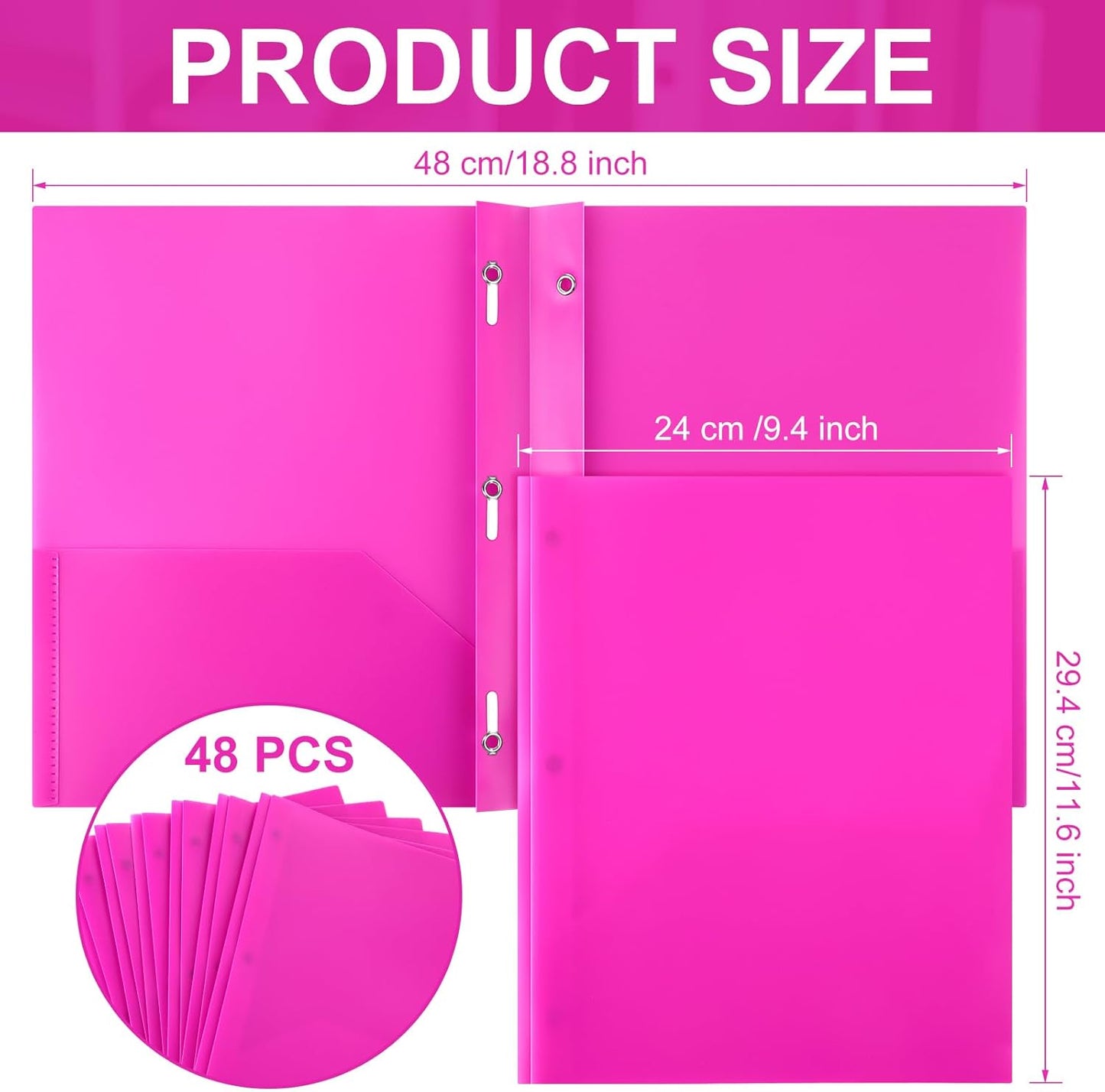 Patelai 48 Pcs Plastic Folders with 2 Pockets and 3 Prongs Home Folders with Card Slot Letter Size Heavy Duty Report Covers for Back to School(Dark Purple,Classic)