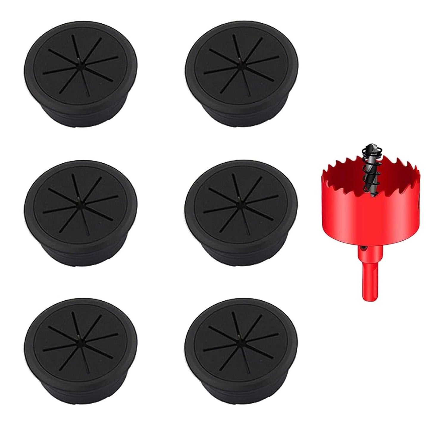 TuTuYa Desk Grommet, 6PCS Flexible 3-1/6inch (80mm) Black Desk Cable Grommet Desk Cable Hole Covers with Hole Saw, Ideal Solution for Office and Home Table Cable (Black, 3-1/6inch_80mm)