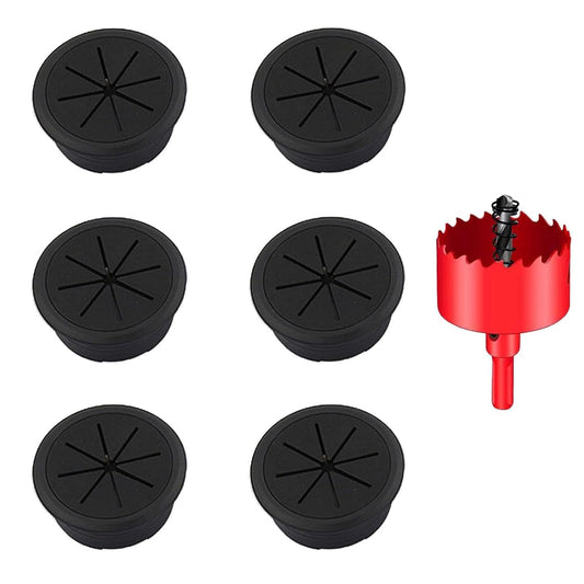 TuTuYa Desk Grommet, 6PCS Flexible 3-1/6inch (80mm) Black Desk Cable Grommet Desk Cable Hole Covers with Hole Saw, Ideal Solution for Office and Home Table Cable (Black, 3-1/6inch_80mm)