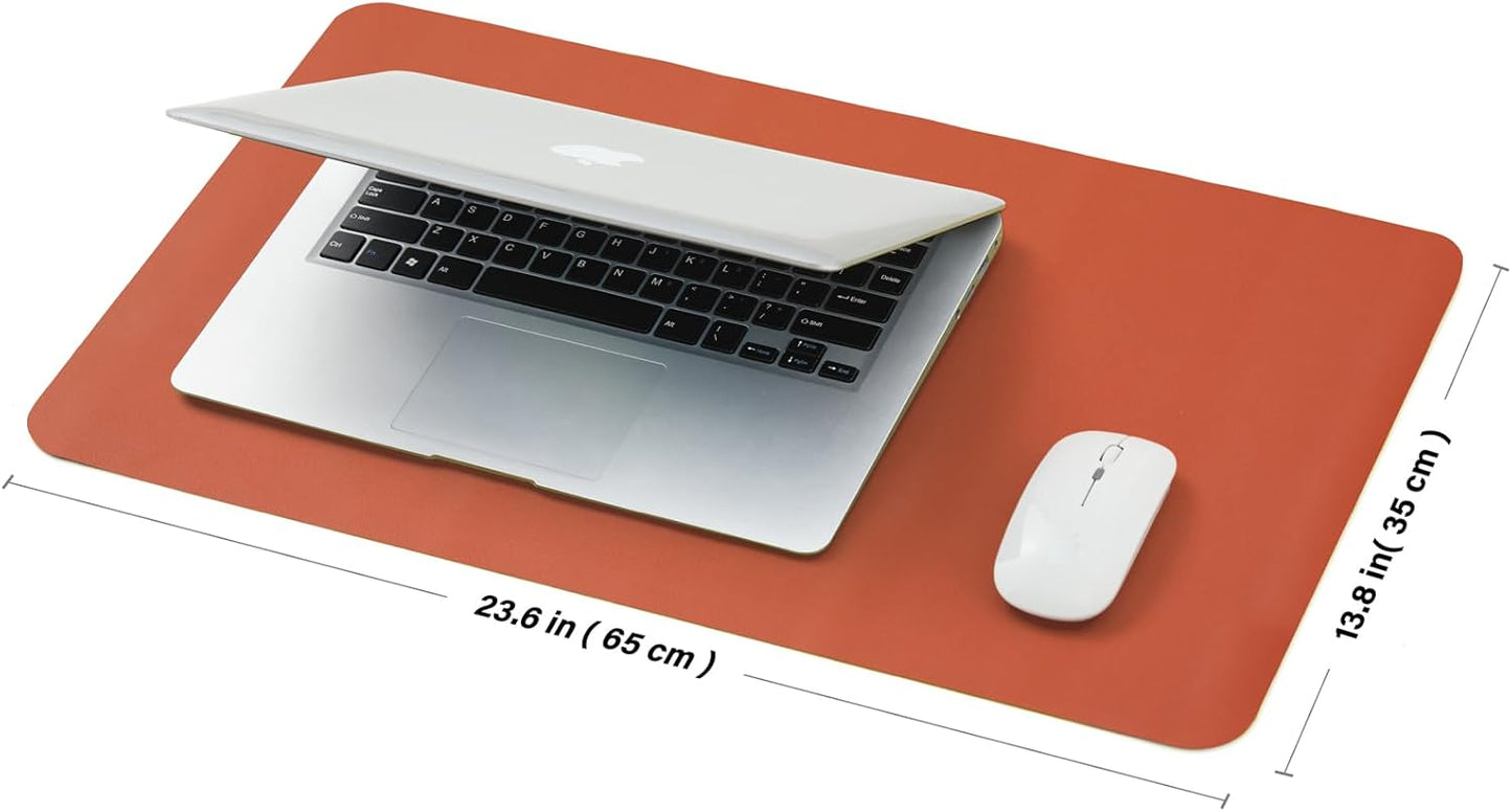 Leather Desk Mat - Small Non-Slip PU Desk Pad for Office and Home - Desk Organization and Accessories - Ideal for Large Mouse Pad and Small Desk Mats on Top of Desks (Orange,23.6"x 13.8")