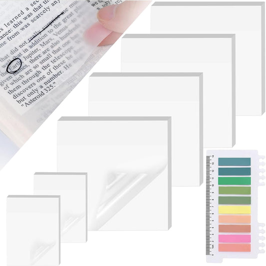 Transparent Sticky Notes with Sticky Index Tabs, Tecolu 【5X The Sticking Power】 Clear Sticky Notes Sets, Waterproof & See-Through PET Sticky Note, Translucent Sticky Note Pad