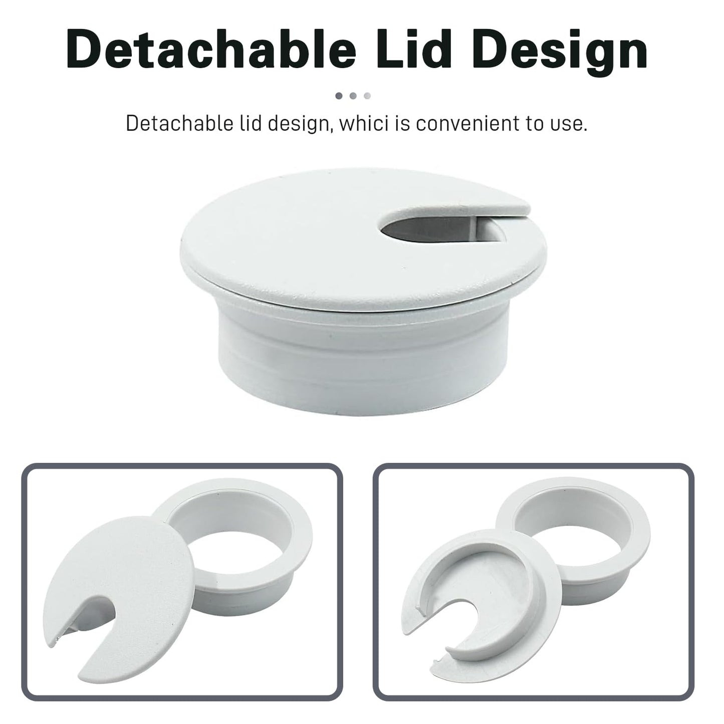 [6 Pack] Desk Grommet 1.5 inch(38mm) Sturdy ABS Plastic Desk Hole Cover for Cables Detachable Desk Hole Grommet for Organizing Home & Office Table Cables - White