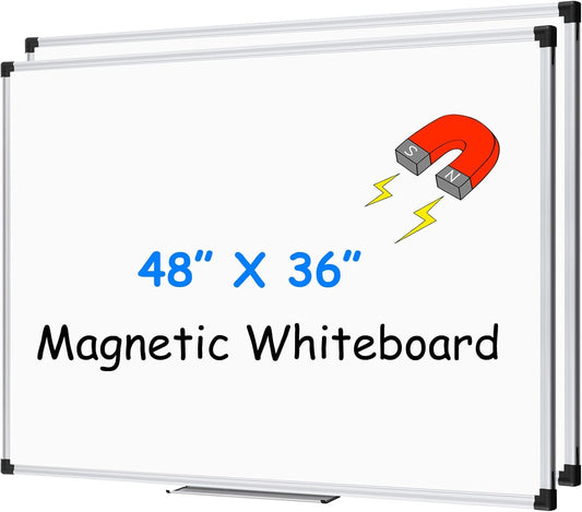 XBoard Magnetic Dry Erase Board 48 x 36 Inch, 4' x 3' Hanging White Board Silver Aluminum Frame Presentation Board for Home Office Classroom (Pack of 2)