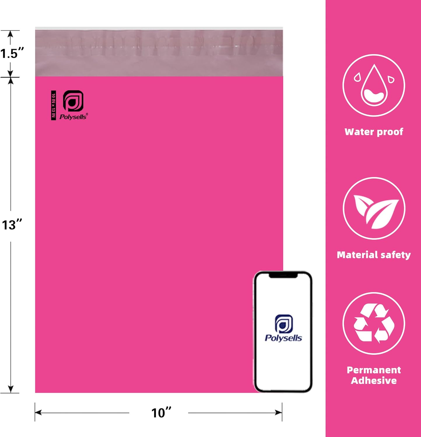 POLYSELLS 1000 pcs 10x13 Inches Pink Poly Mailers Shipping Envelopes, Strong Adhesive Sealing, Waterproof, and Tear-resistant Postal Mailing Bags for Clothing, Books, and Accessories