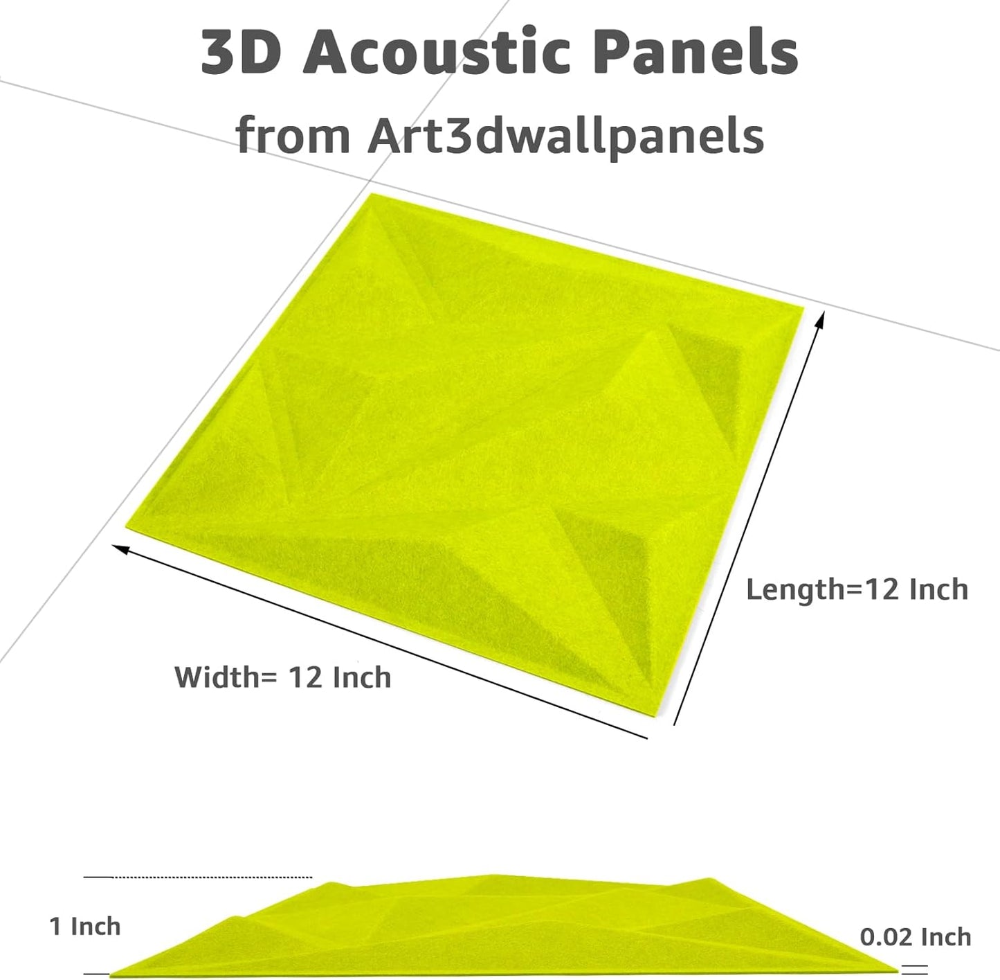 Art3dwallpanels Acoustic Panels 20 Pack Soundproof Wall Panels Acoustic Sound Dampening Panels, 3D Wall Panels Sound Absorbing Panels, 12" X 12", Fluorescent Green