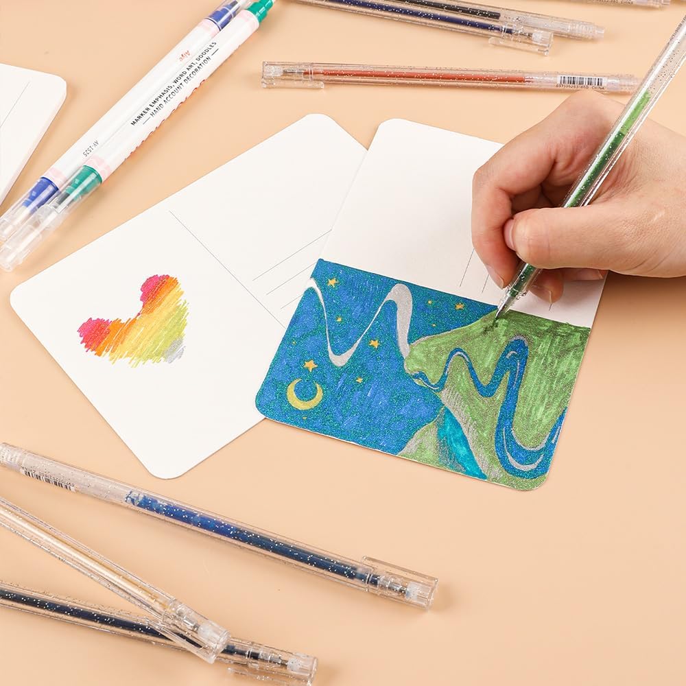 Capped Glitter Gel Pens 18 Colors, Metallic Vibrant Sparkle Gel Pens for Coloring, Color Pens for Adults,Colored Gel Pens for Adult Coloring Books and Drawing