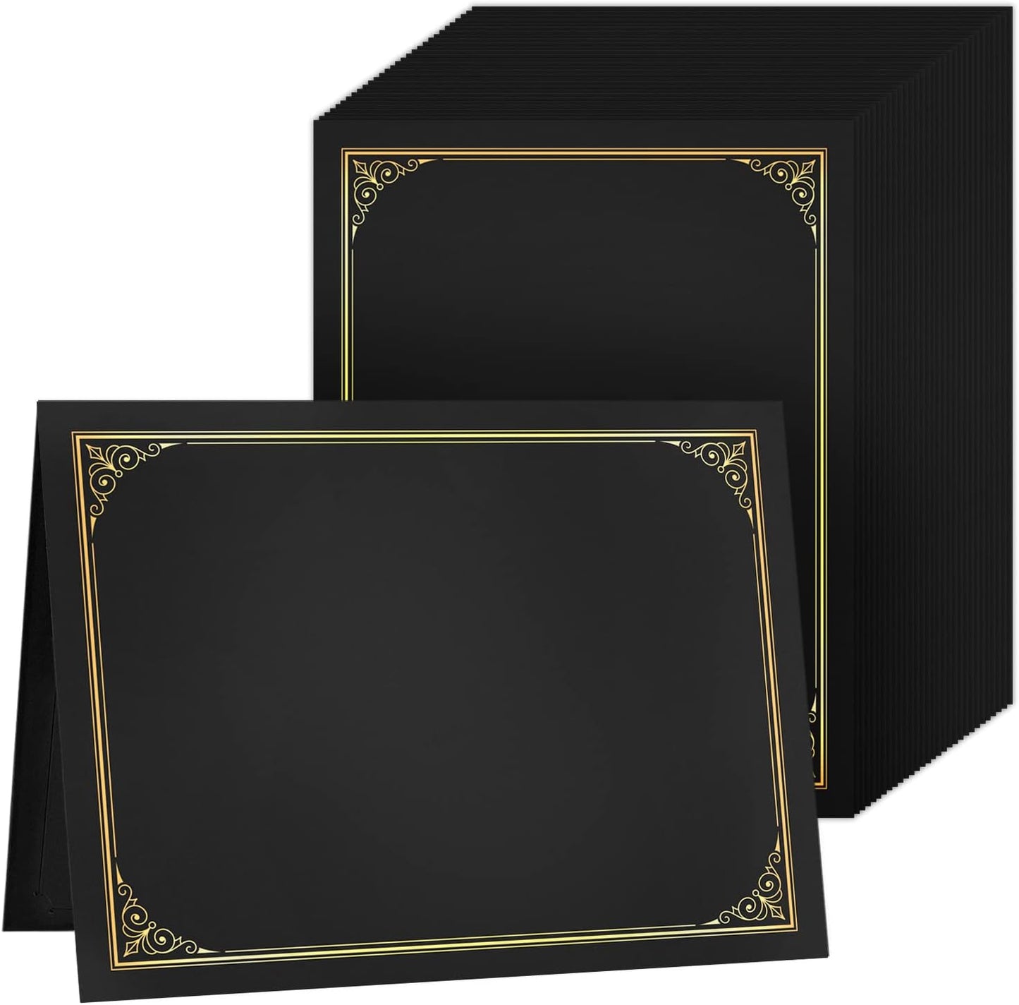SUNEE Certificate Holders(Black, 30 Packs, New Pattern), Diploma Covers Gold Foil Border, for Letter Size 8.5x11 Certificates, Cardstock, Document Papers