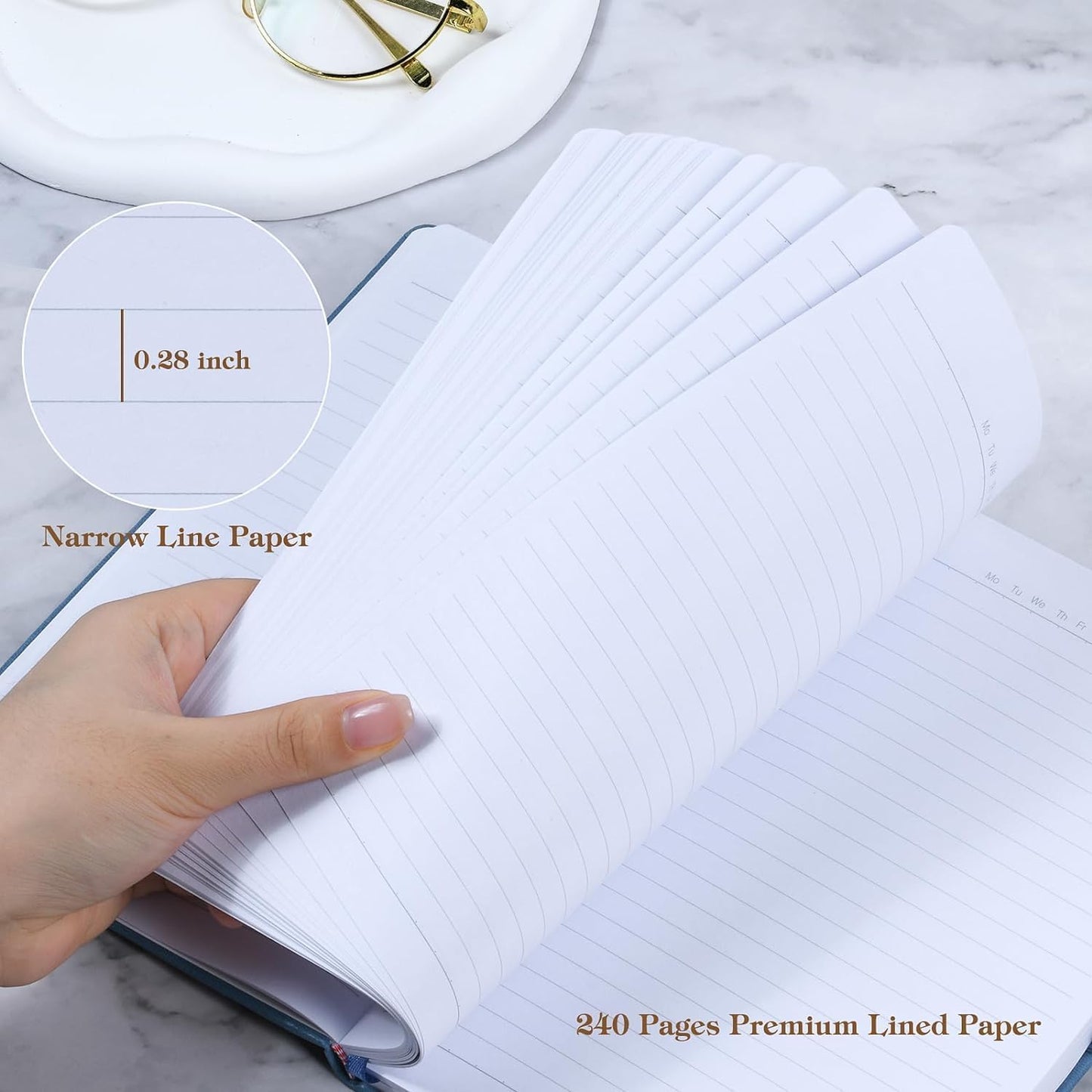 POPRUN A5 Lined Journal Notebooks, Leather Hardcover Thick Notebook for Writing, Business Work, Travel, School, College, Christmas, 5.5 x 8.3 inch, 240 Pages Classic Ruled Journals Notepad, Turquoise