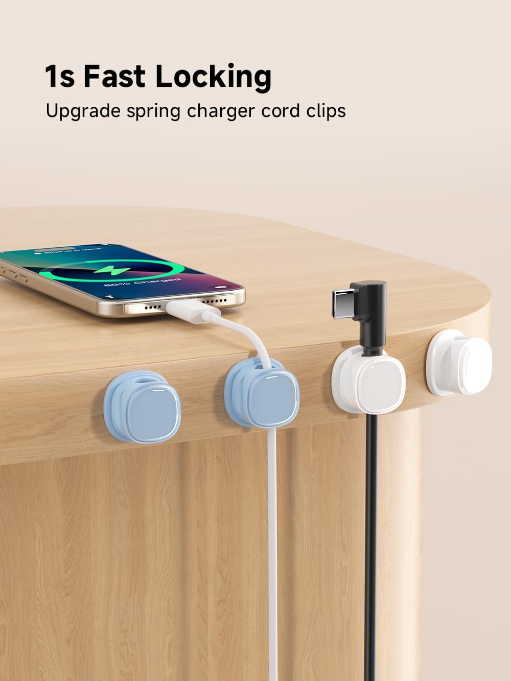 9 Pack Cord Organizer, Spring Cable Management, Adhesive Cute Cable Holder Clips, Phone Charger Wire Keeper for Desk Nightstand Car Office (9-Pack White_Blue)