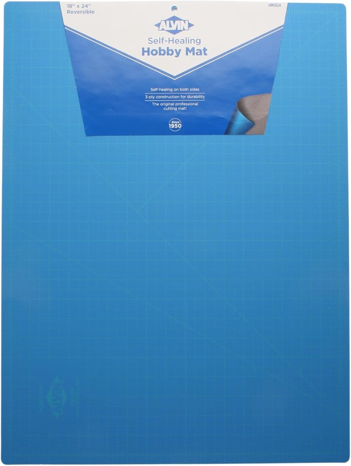 ALVIN HM Self-Healing Cutting Mat for Hobbies 18 x 24 inch | Double-Sided Blue/Grey | 3-Layer Gridded Surface for Arts, Crafts and Sewing - Model HM1824