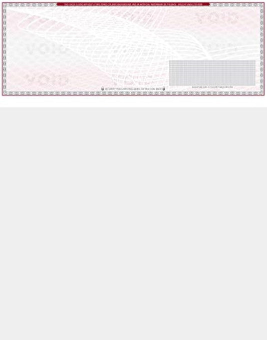 500 Blank Check Stock - Check on Top Art Deco- Paper Weight # 70"High Security" Check Paper Grey/Red Art Deco