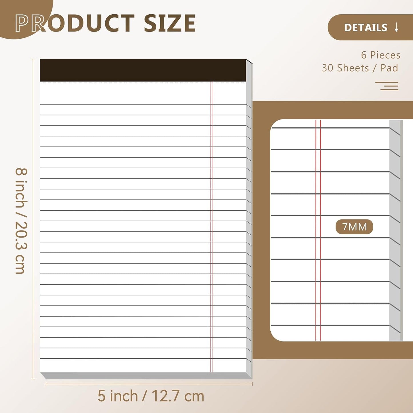 5" x 8" Note Pads 6 Pack of Legal Pads Narrow Ruled Notepad with Perforated Notepads 30 Sheets Small Writing Pads 21lb Legal Pad Quality Paper Ideal for Home, Office, or School Use