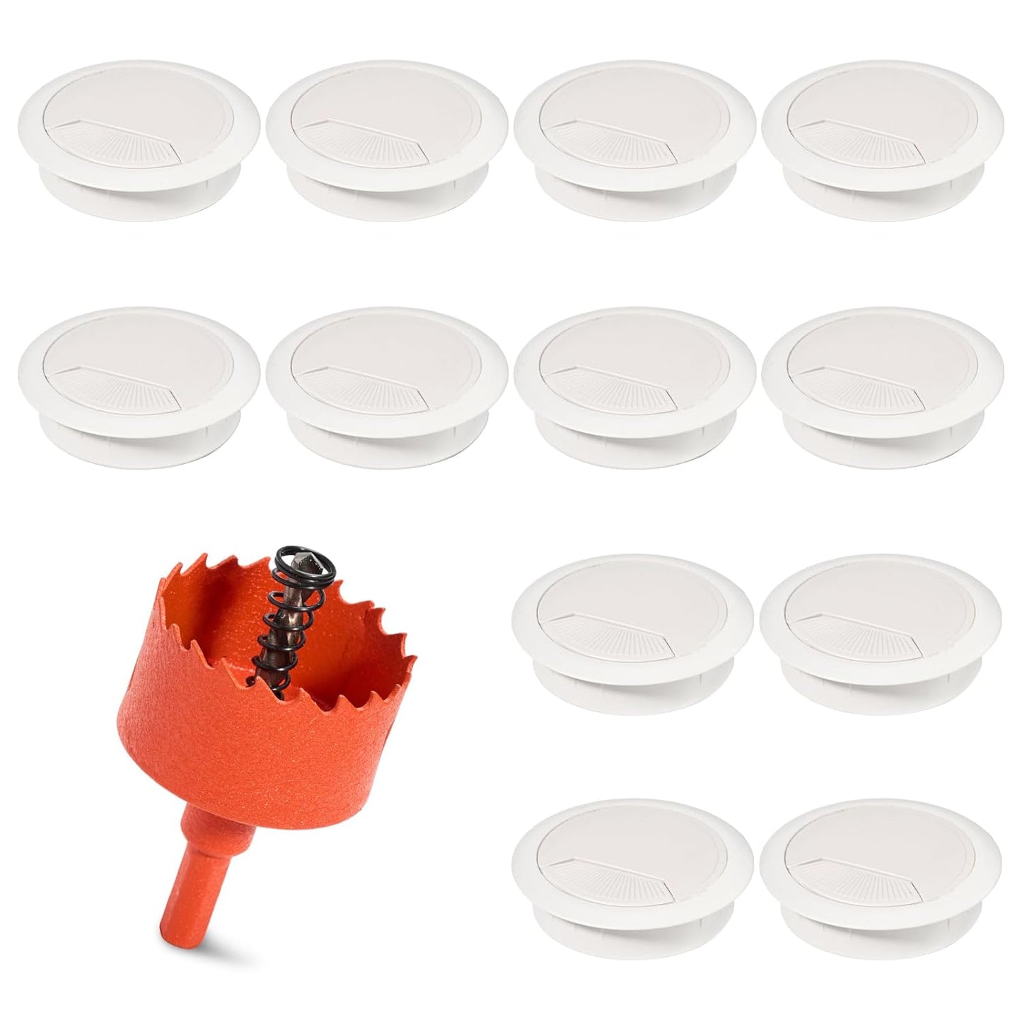 Desk Grommet 2 inch(50mm) 12 Pcs, Desk Hole Grommet, Cable Grommet, Desk Hole Cover, Desk Cord Hole Cover, Desk Cable Hole Cover with Hole Saw, Desk Wire Hole Insert, Furniture Hole Cover(White)