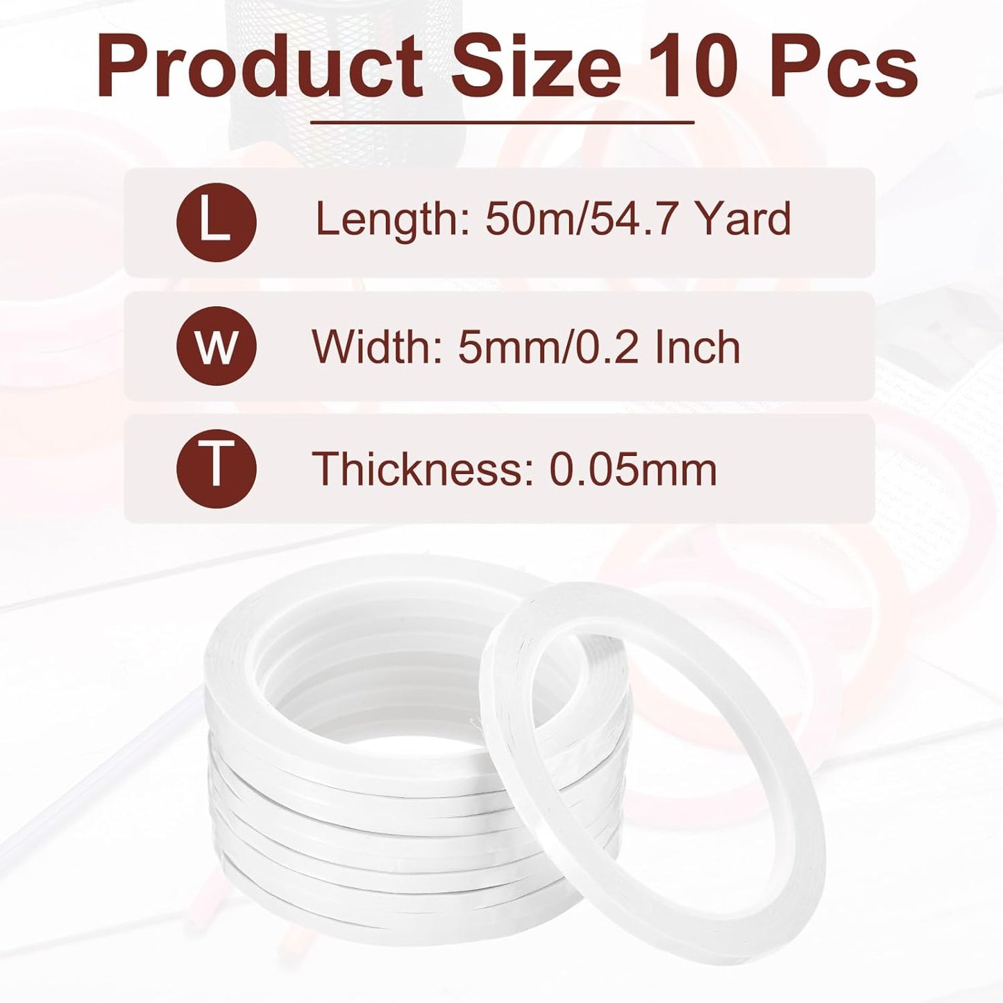 MECCANIXITY 10 Rolls Whiteboard Tape Graphic Chart Tape 5mm 54.7 Yard Art Tape Thin Self-Adhesive Pinstripe Tape Masking Tape for Gift Wrapping Craft Supplies, White