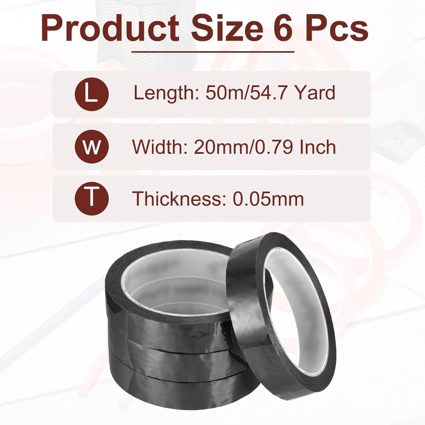 MECCANIXITY 6 Rolls Whiteboard Tape Graphic Chart Tape 20mm 54.7 Yard Art Tape Thin Self-Adhesive Pinstripe Tape Masking Tape for Gift Wrapping Craft Supplies, Black