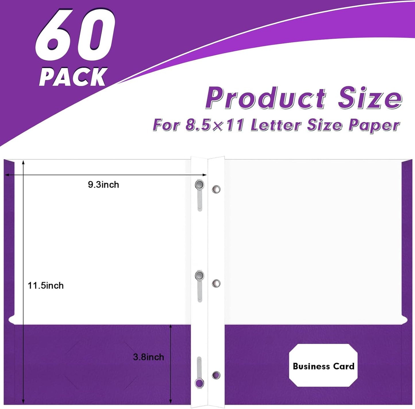 Two Pocket Folders, PANDRI 60 Pack Two Pocket Folders with Prongs, 3 Prong Folders Designed for Office and Classroom, Letter Size Purple