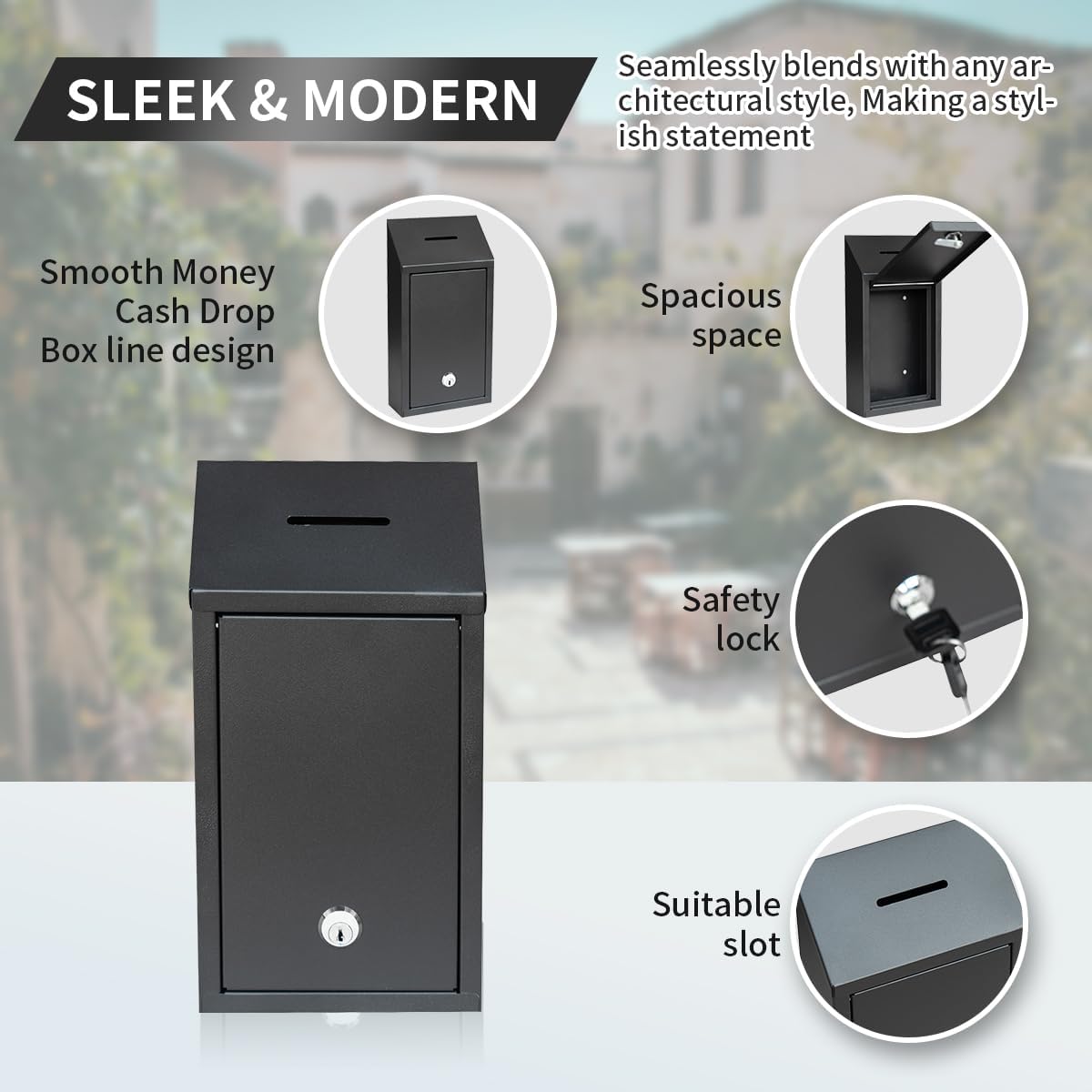 Metal Suggestion Box Cash Box Wall-Mounted & Tabletop With Lock slot for Fundraising Comment Voting Prayer Money Drop Donation for Home Office Outdoor 10.62×5.51×2.36"