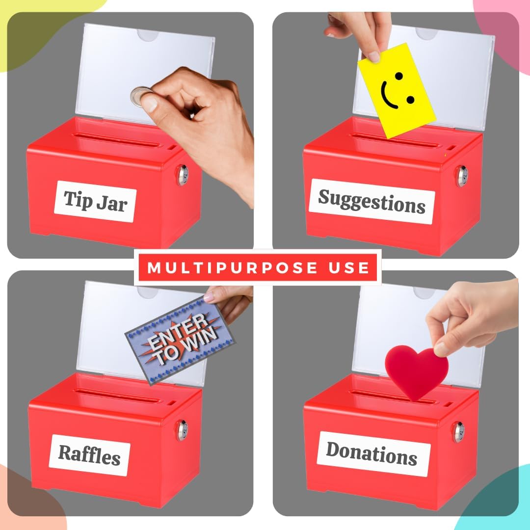 Adir Suggestion Box with Slot and Lock – Acrylic Donation Box for Fundraising, Drawing Box for Raffle, Funraiser Box, Tip Box with Lock - 6.25x4.5x 4 Inches voting box with slot and Sign Holder