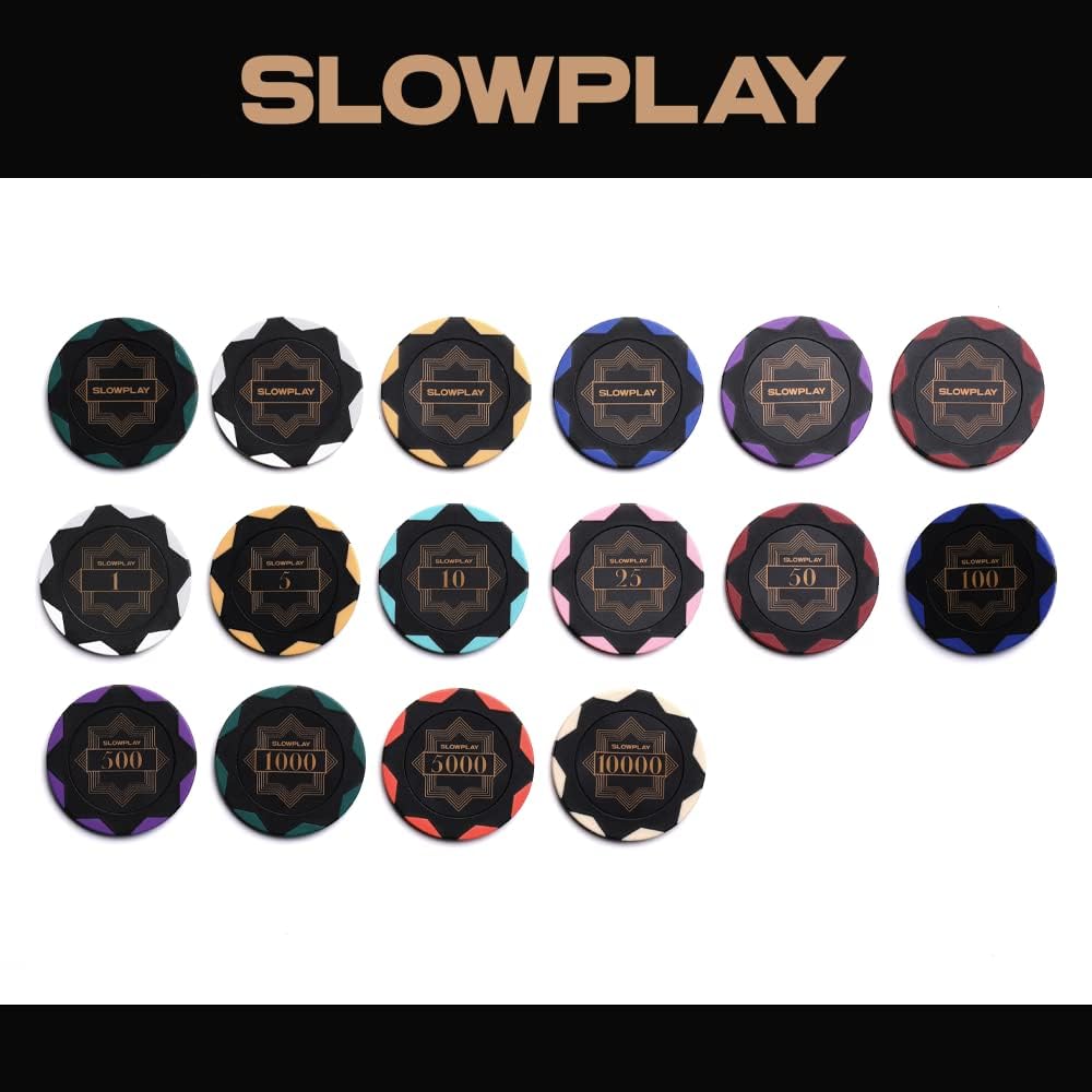 SLOWPLAY Nash Clay Poker Chips, 14 Grams Heavyweight Clay Composite, 40mm Large Chips in Bulk, Pack of 50 with Denomination of 25