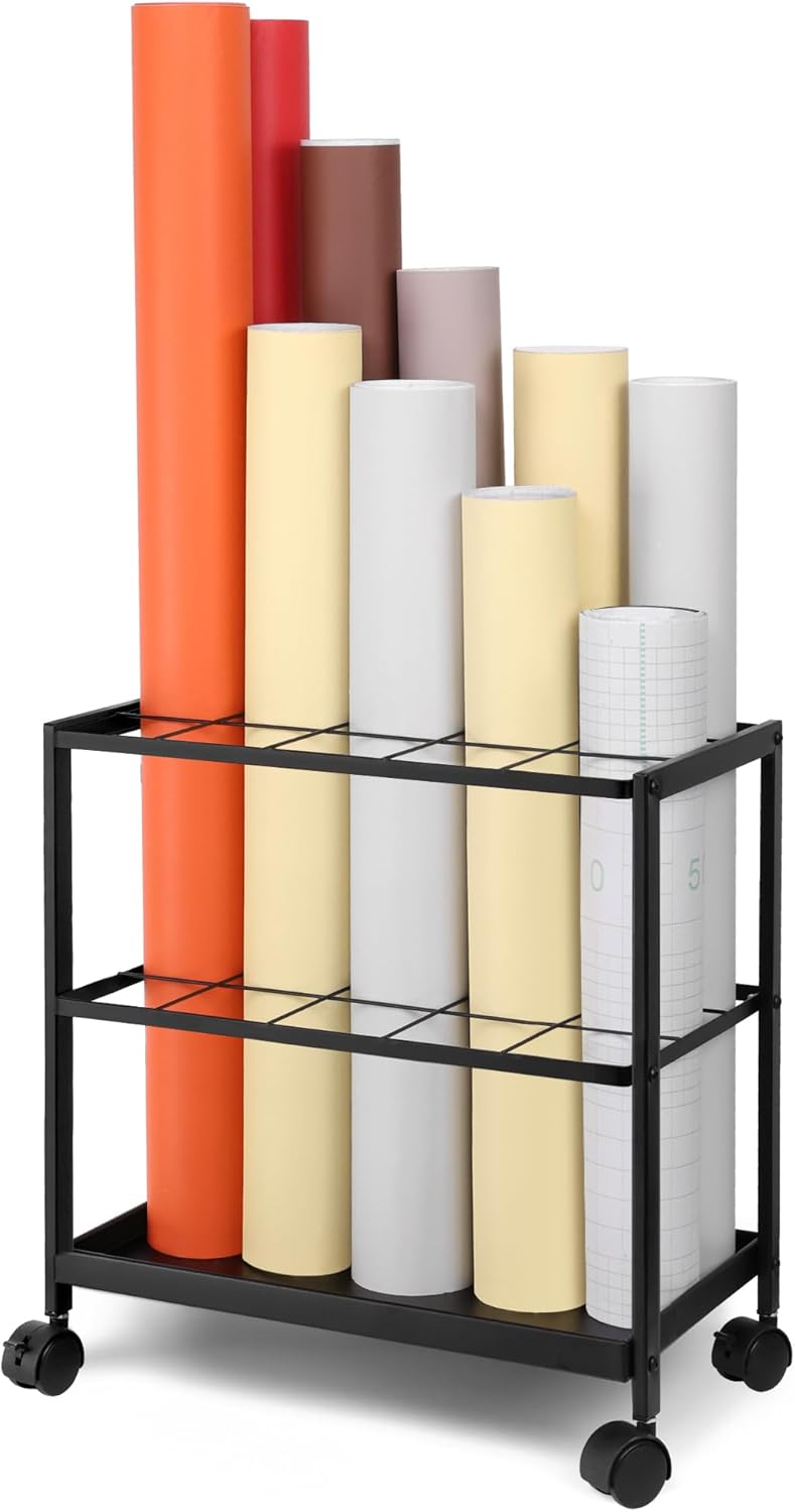 Premium Blueprint Storage Rack Cart - 15 Slots Metal Blueprint Holder with Double-Layer Grids Ensures Secure, Non-Slip Storage, Organizing Posters, Architectural Plans, and Artwork Stably.
