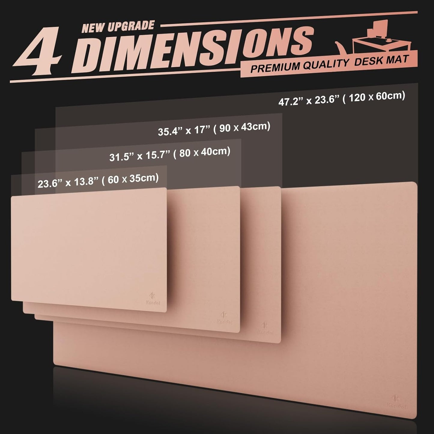 K KNODEL Small Office Leather Desk Mat, Mouse and Keyboard Pad, Computer and Laptop Mat, Desktop Protector and Cover, Writing Pad and Blotter (23.6"x13.8", Pink)