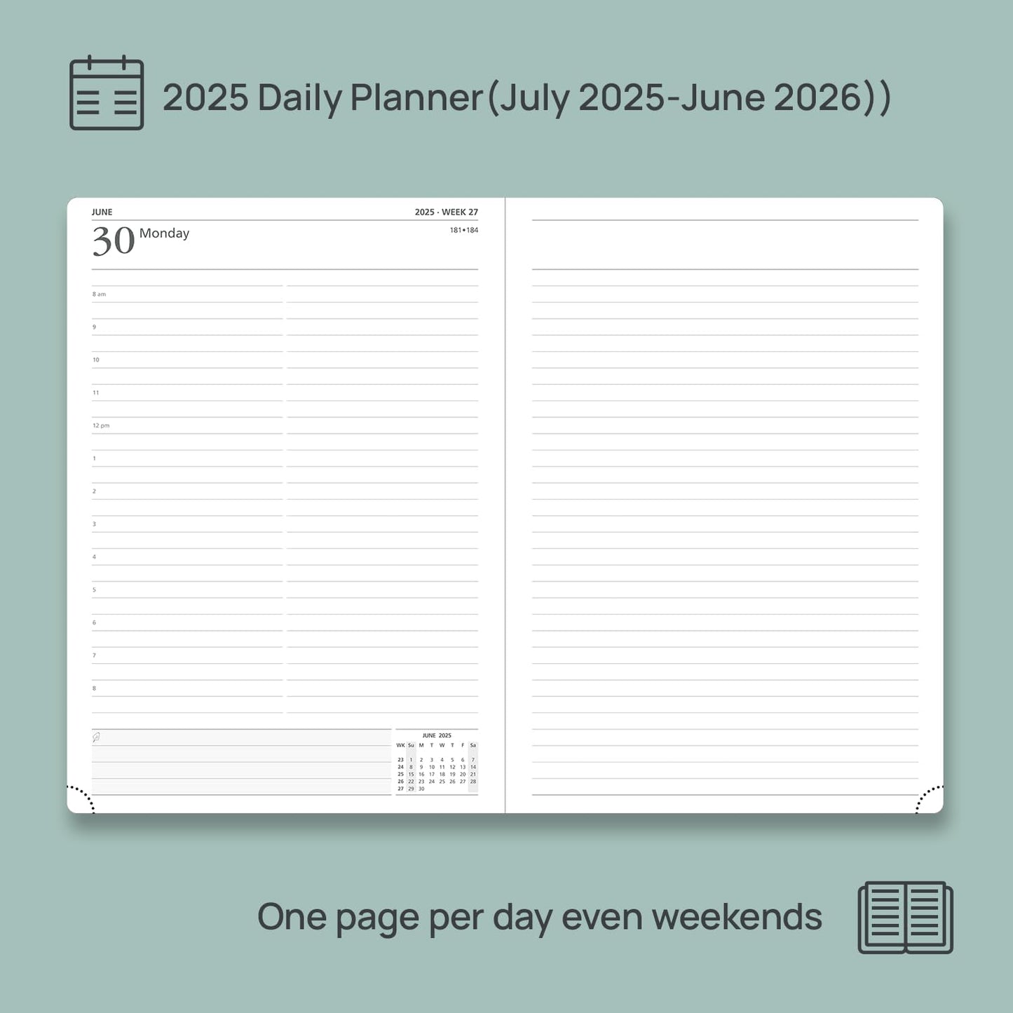 POPRUN 2025-2026 Daily Planner One Page Per Day (Large - 8.25'' x 12'') - Academic Calendar (July 2025 - June 2026), 2025 Day Appointment Book with Monthly Tabs, Hardcover - Midnight Green