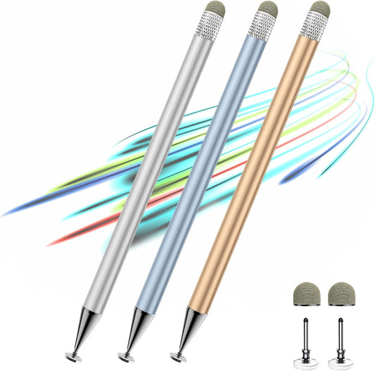 Stylus Pen for Touchscreen,3pcs 2in1 High Precision Sensitivity Stylus, Suitable for iPhone/ipad/Android Stylus for ipad,Compatible with Touch(Silver/Blue/Gold + 4Tips)